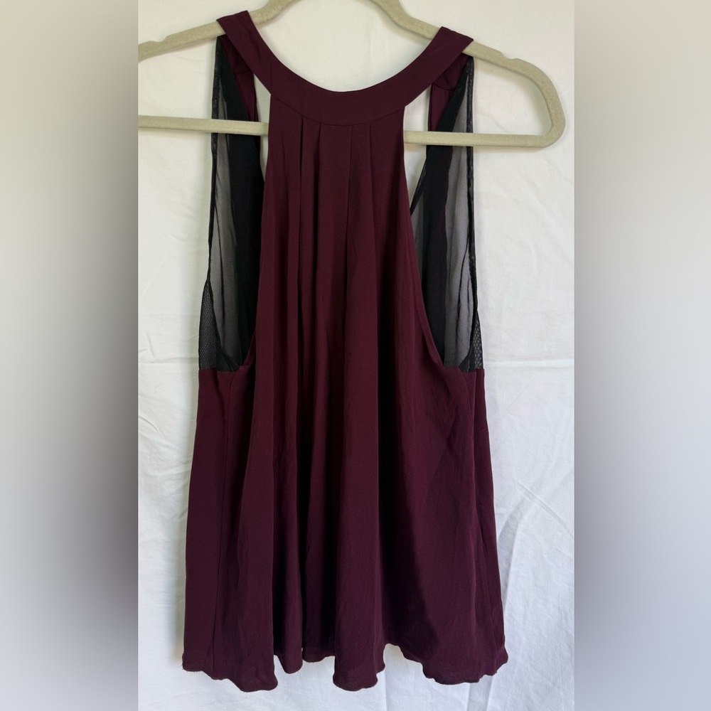 Alice + Olivia Silk Tank Blouse Burgundy‎ Mesh Panel Sleeveless M